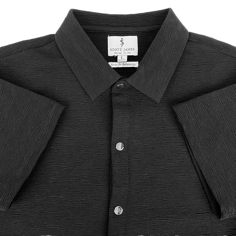 Scott James Textured Short Sleeve Shirt Mens L Black Ribbed Silver Snap Buttons